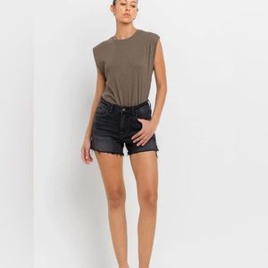 Vervet High Rise Side Slit with Raw Hem A-Line Shorts